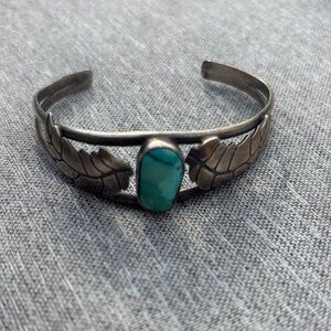 Silver Turquoise Leaf Cuff Bracelet